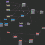 Fig. 3.) The cloud shader with displacement. New nodes are highlighted in red. Make sure the displacement output is set to be created last!